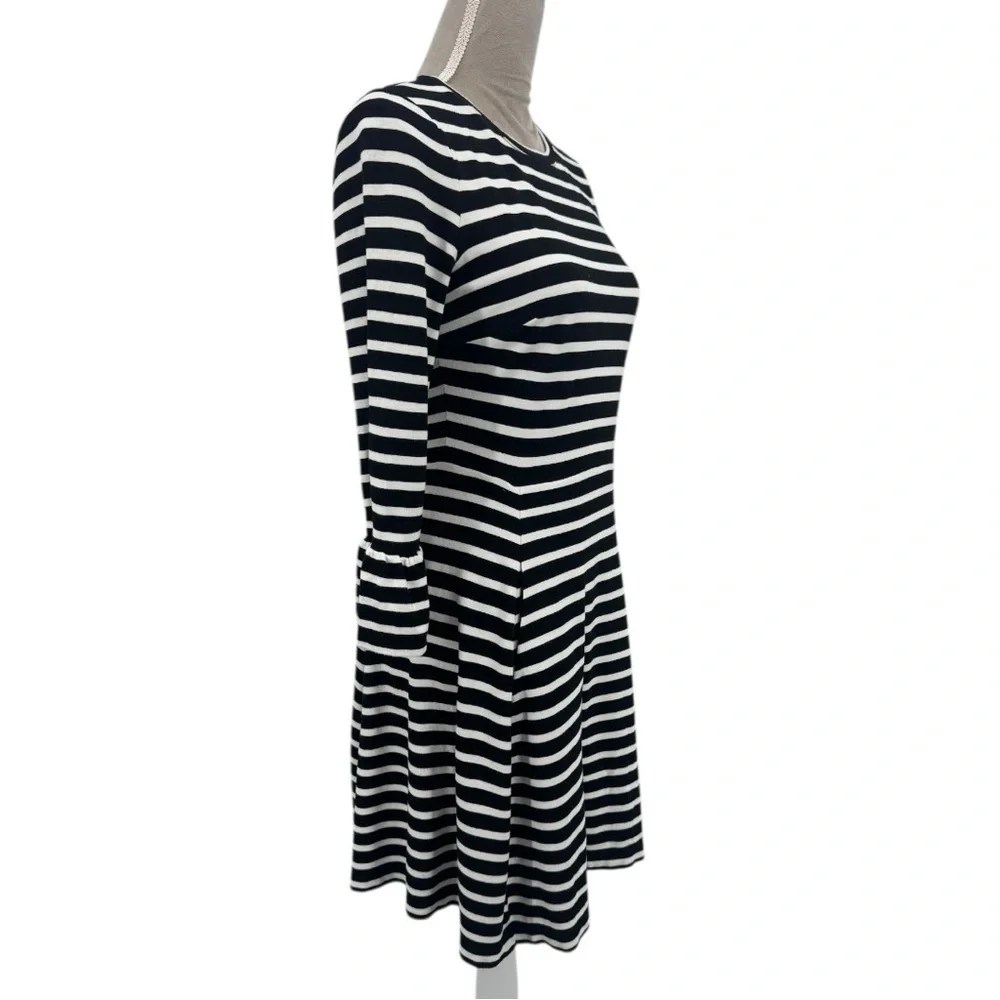 Kate Spade Broome Street Black White Stripe Dress Fit & Flare Pockets Size Small